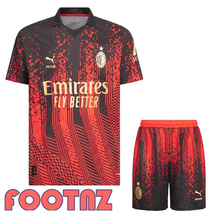 Vente De Maillot De Foot AC Milan Enfant Quatrieme Rouge Noir 2022 2023